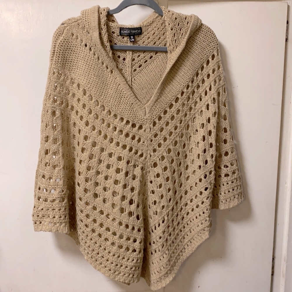 Tan hooded sweater poncho